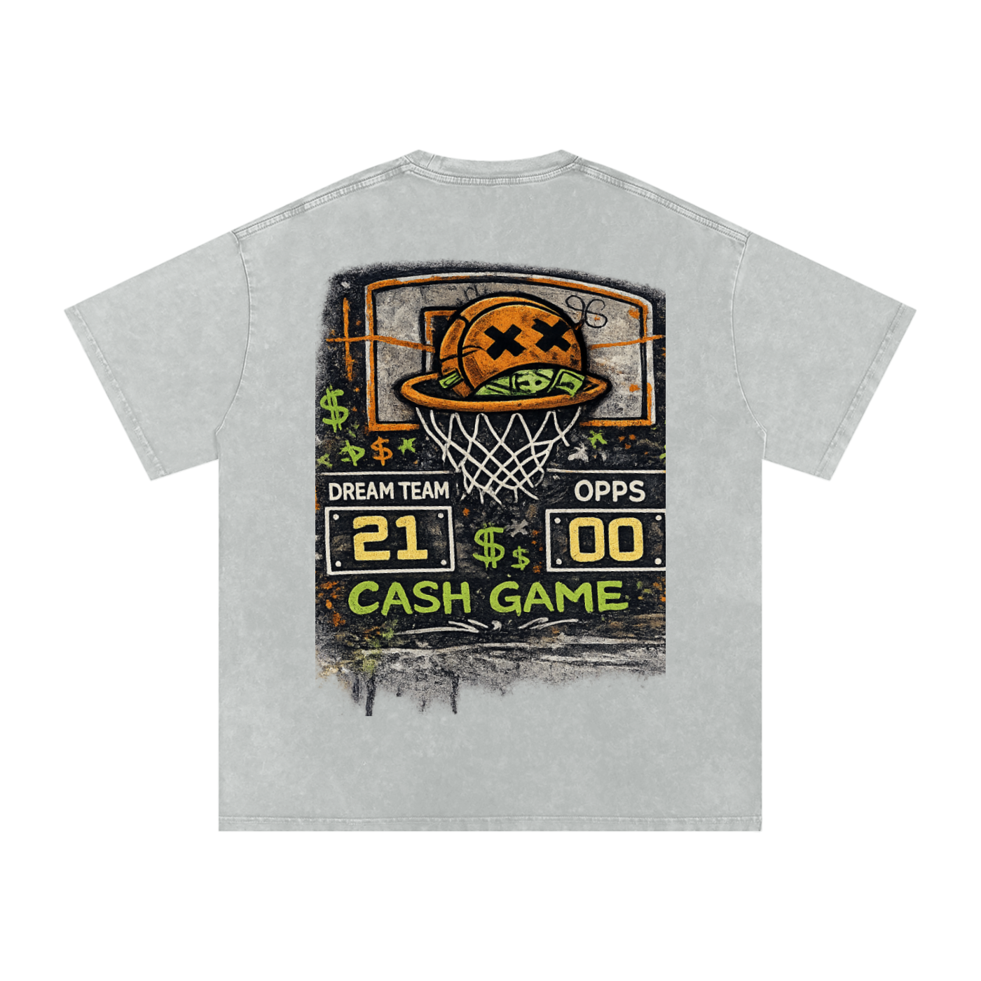 CASH GAME Snow Washed Oversized Cotton T-Shirt
