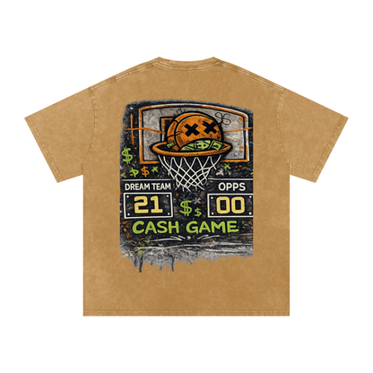 CASH GAME Snow Washed Oversized Cotton T-Shirt