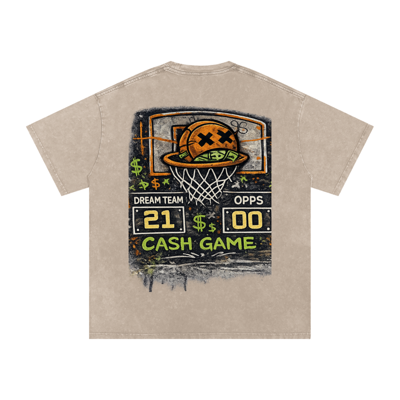 CASH GAME Snow Washed Oversized Cotton T-Shirt