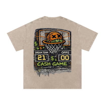 CASH GAME Snow Washed Oversized Cotton T-Shirt