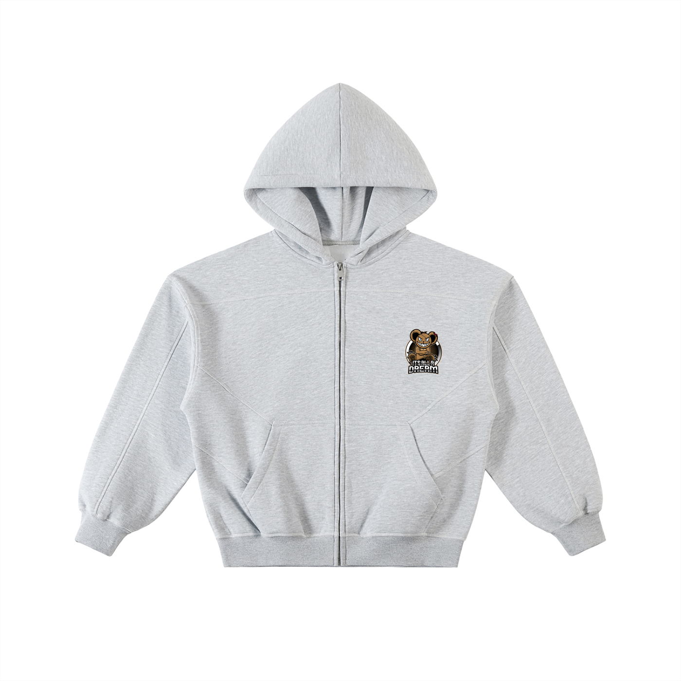 Contrast-Stitched Boxy Fleece Zip Hoodie