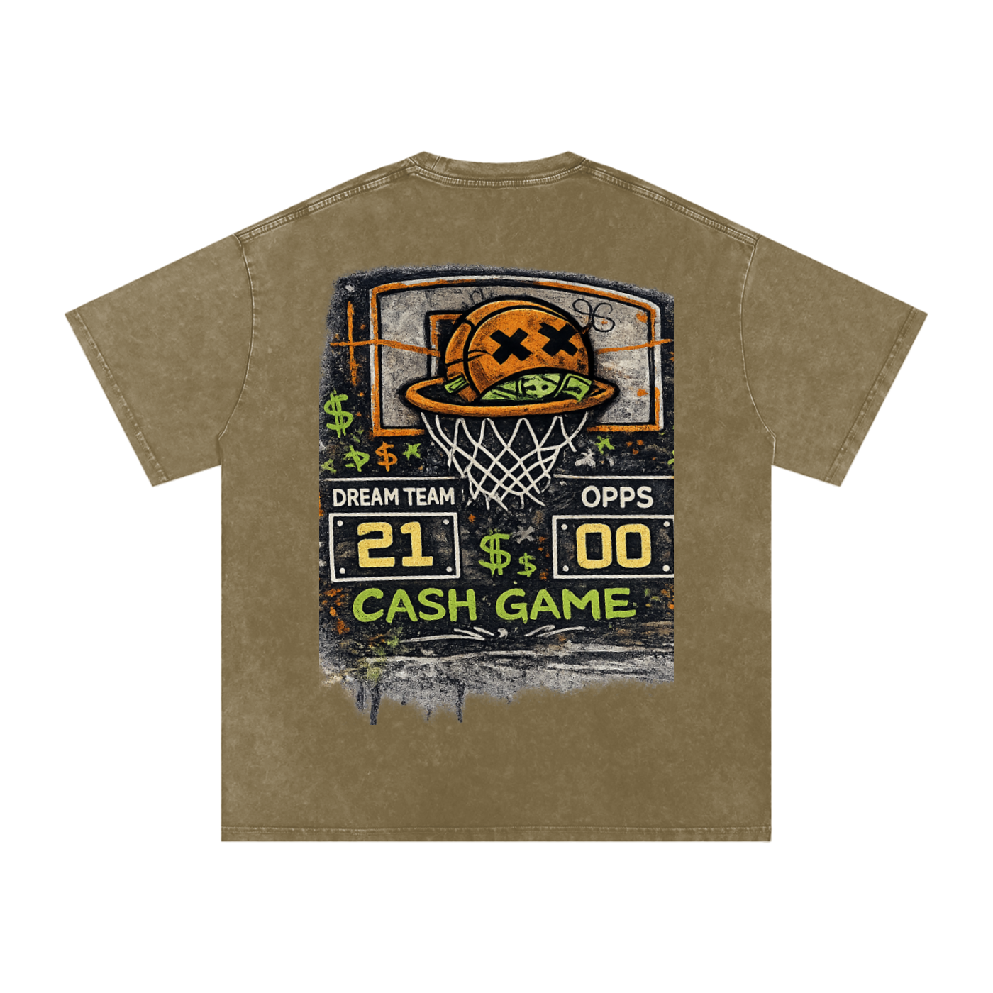CASH GAME Snow Washed Oversized Cotton T-Shirt