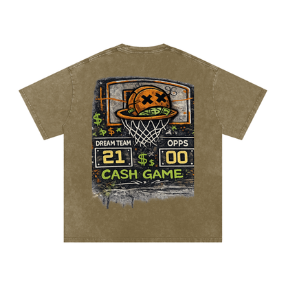 CASH GAME Snow Washed Oversized Cotton T-Shirt
