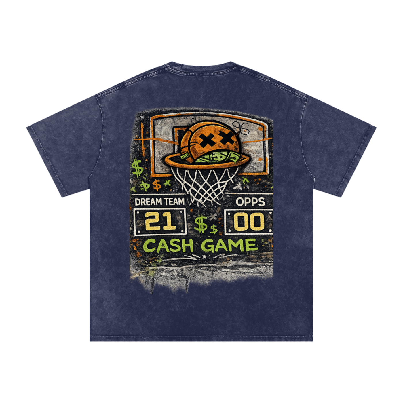 CASH GAME Snow Washed Oversized Cotton T-Shirt