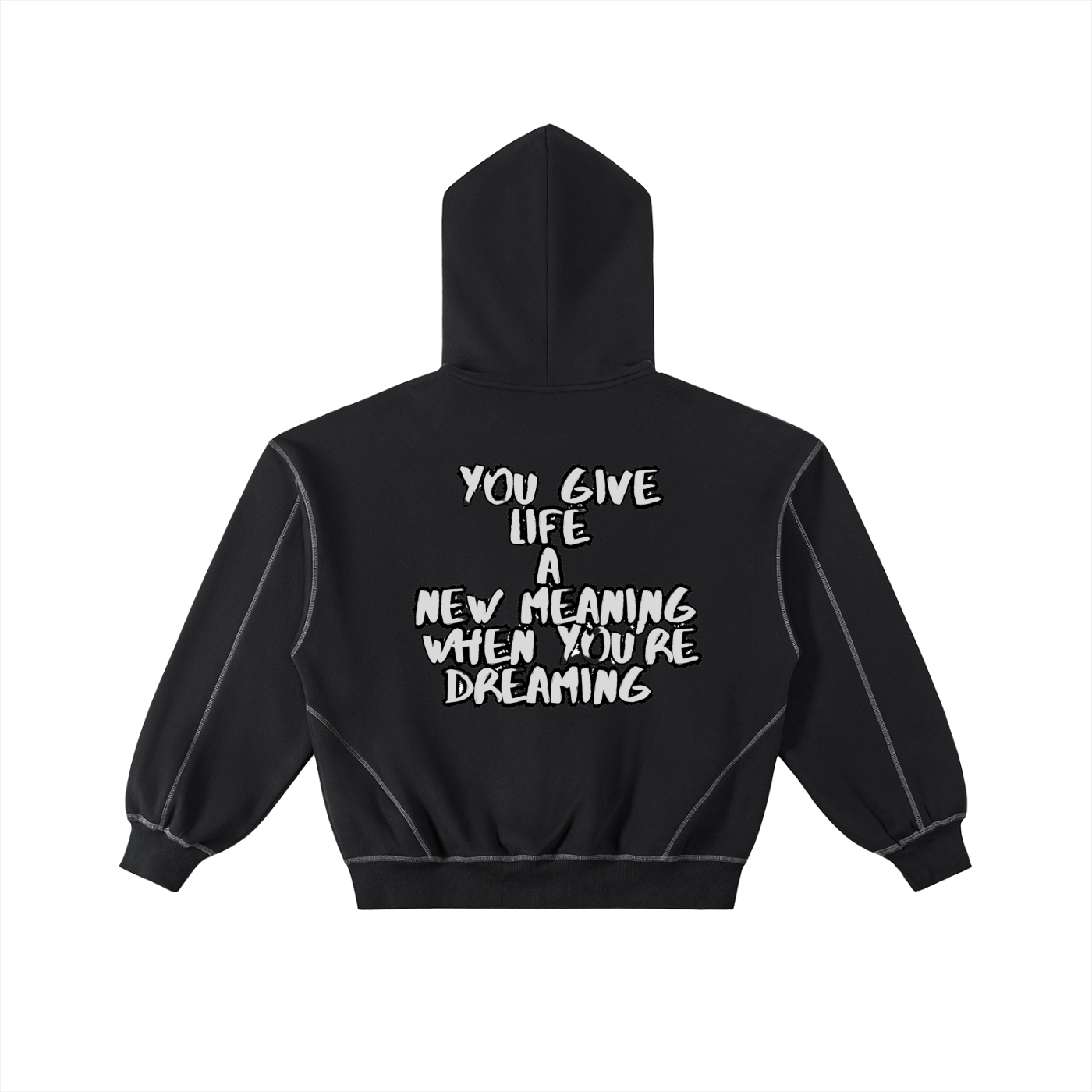 Contrast-Stitched Boxy Fleece Zip Hoodie