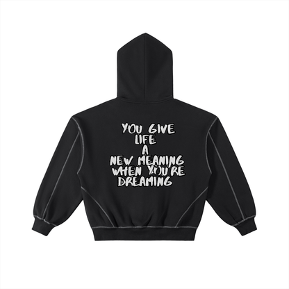 Contrast-Stitched Boxy Fleece Zip Hoodie