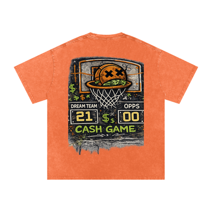 CASH GAME Snow Washed Oversized Cotton T-Shirt