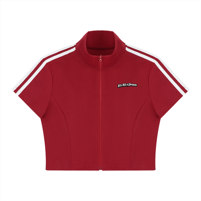 Women's Cropped Full Zip Short Sleeve T-Shirt