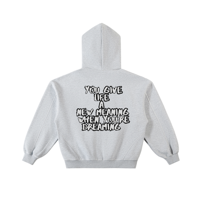 Contrast-Stitched Boxy Fleece Zip Hoodie