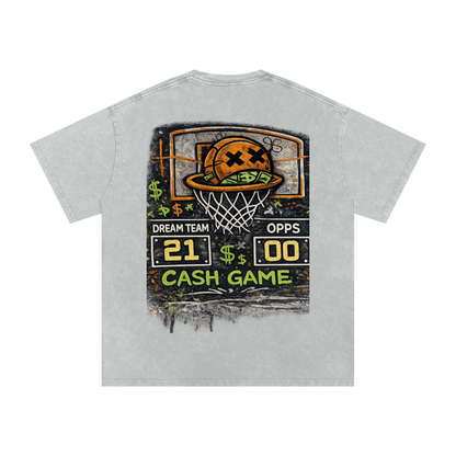 CASH GAME Snow Washed Oversized Cotton T-Shirt