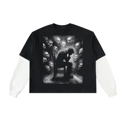 Layered Contrast Sleeve Cotton T-Shirt