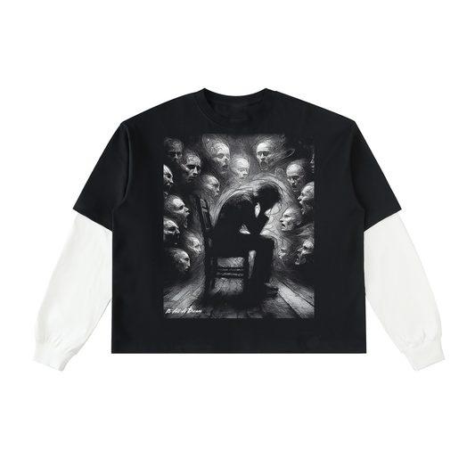 Layered Contrast Sleeve Cotton T-Shirt
