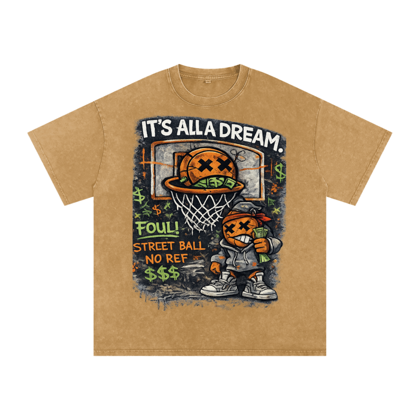 CASH GAME Snow Washed Oversized Cotton T-Shirt
