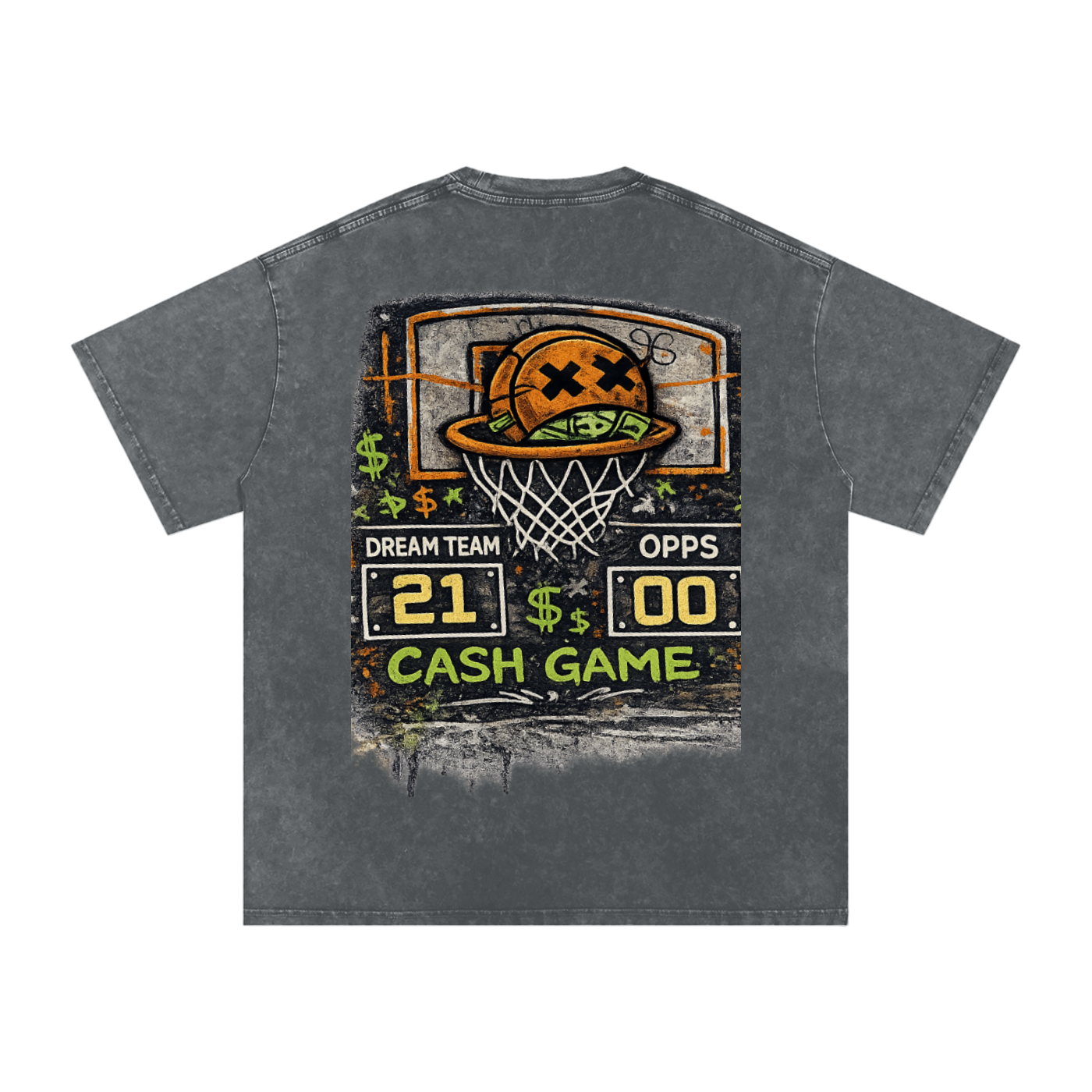 CASH GAME Snow Washed Oversized Cotton T-Shirt