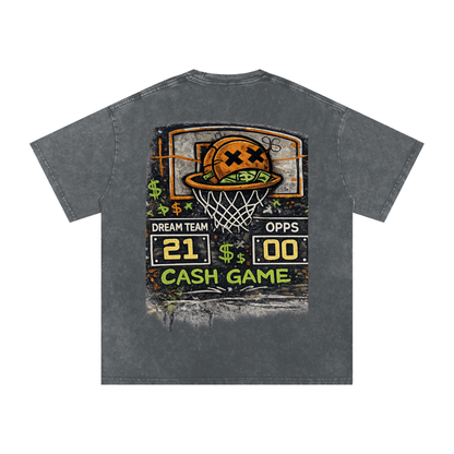 CASH GAME Snow Washed Oversized Cotton T-Shirt