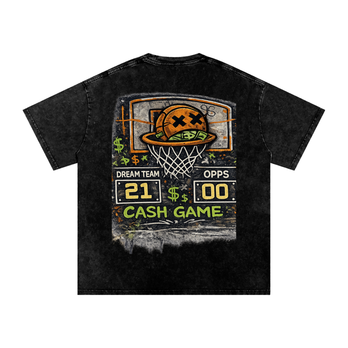 CASH GAME Snow Washed Oversized Cotton T-Shirt