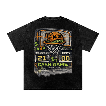 CASH GAME Snow Washed Oversized Cotton T-Shirt